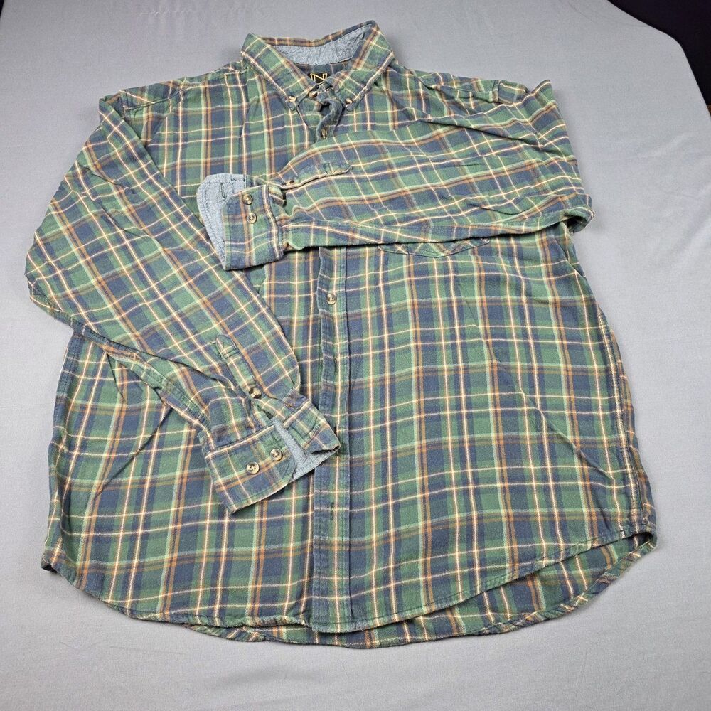 Noble Outfitters Men XL Plaid Flannel Shirt Green Blue Workwear Outdoor Casual